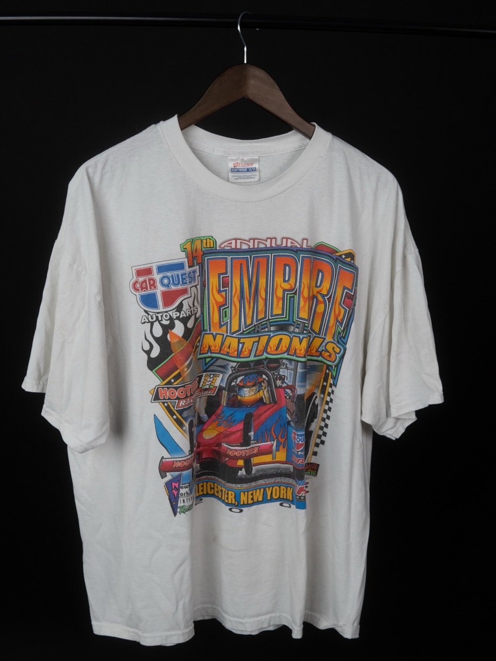 Hanes White Empire Nationals Graphic Tee with Multicolor Racing Print
